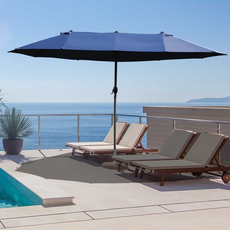 Doppelsonnenschirm Terrassenschirm mit Handkurbel Blau Oval 460 x 270 x 240 cm