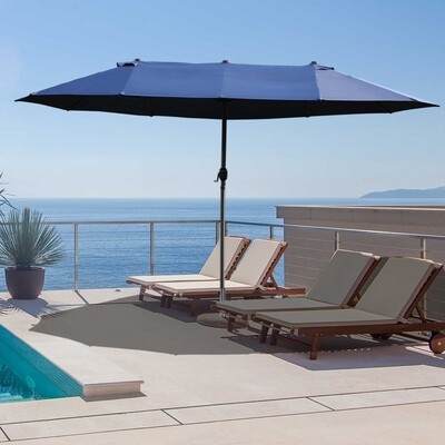 Doppelsonnenschirm Terrassenschirm mit Handkurbel Blau Oval 460 x 270 x 240 cm