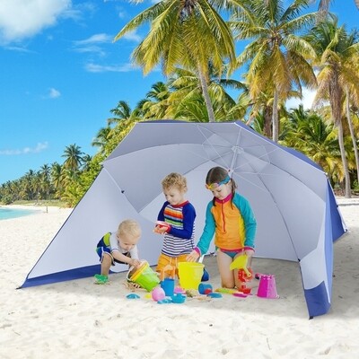 2 in 1 Strandschirm Sonnenschirm Strandmuschel 210cm Blau