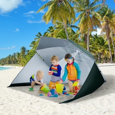 2 in 1 Strandschirm Sonnenschirm Strandmuschel 210cm Grün