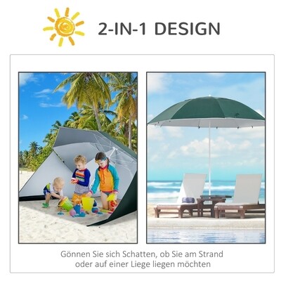 2 in 1 Strandschirm Sonnenschirm Strandmuschel 210cm Grün