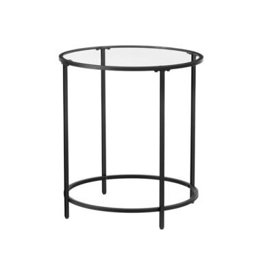 Runder Beistelltisch mit Glas & Metallrahmen Schwarz