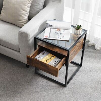 Nachttisch, Beistelltisch, Industrie-Design mit Glasplatte