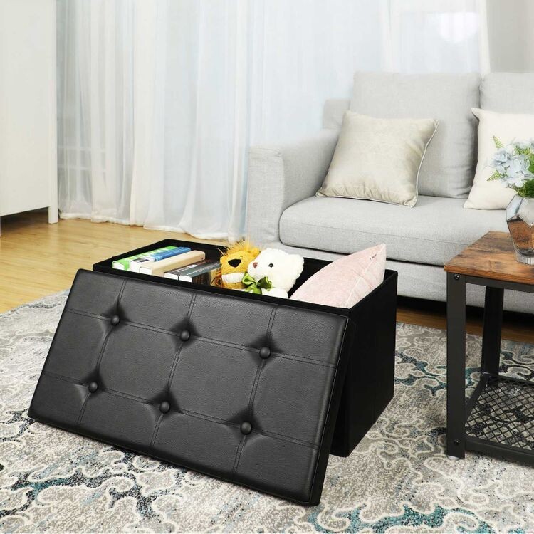 Sitztruhe 76 cm Kunstleder Schwarz