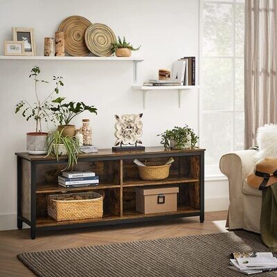 Industriestil TV-Schrank, Lowboard offen Vintagebraun-Schwarz