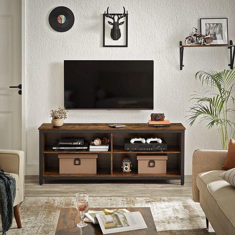 Industriestil TV-Schrank, Lowboard offen Vintagebraun-Schwarz