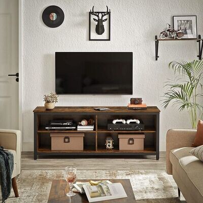 Industriestil TV-Schrank, Lowboard offen Vintagebraun-Schwarz