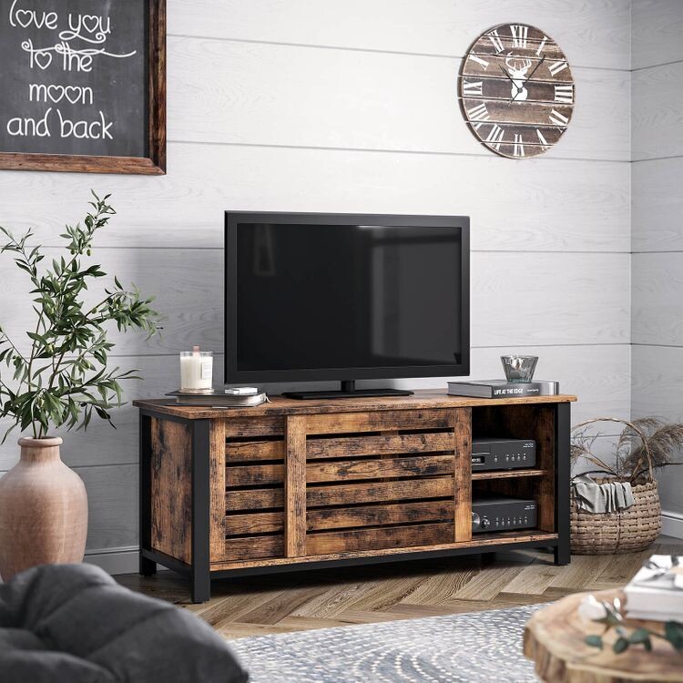 Industriestil TV-Schrank, Lowboard mit Schiebetüren