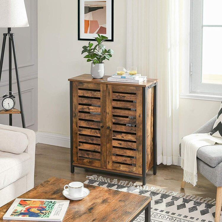 Kommode, Industrial Style, Sideboard mit 2 Lamellentüren