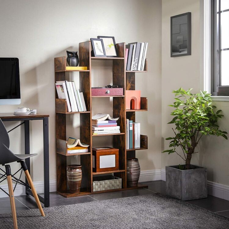 Aheaplus Baum-Bücherregal Aus Holz – 13 Fächer, Freistehend, Schwarz (140 Cm Hoch)