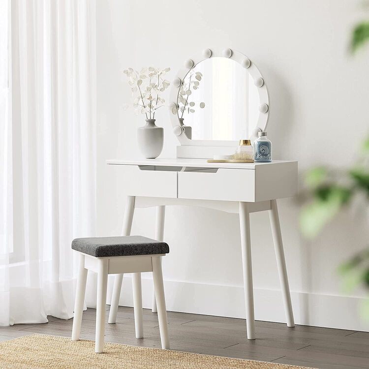 Frisiertisch mit LED Beleuchtung Landhausstil Weiss