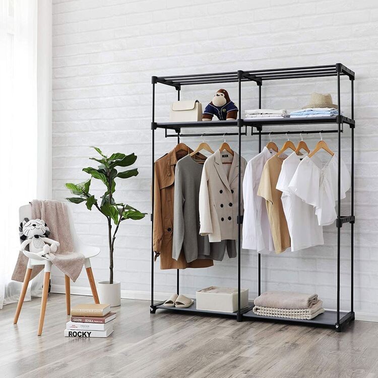 Stoffschrank mit Kleiderstange grau