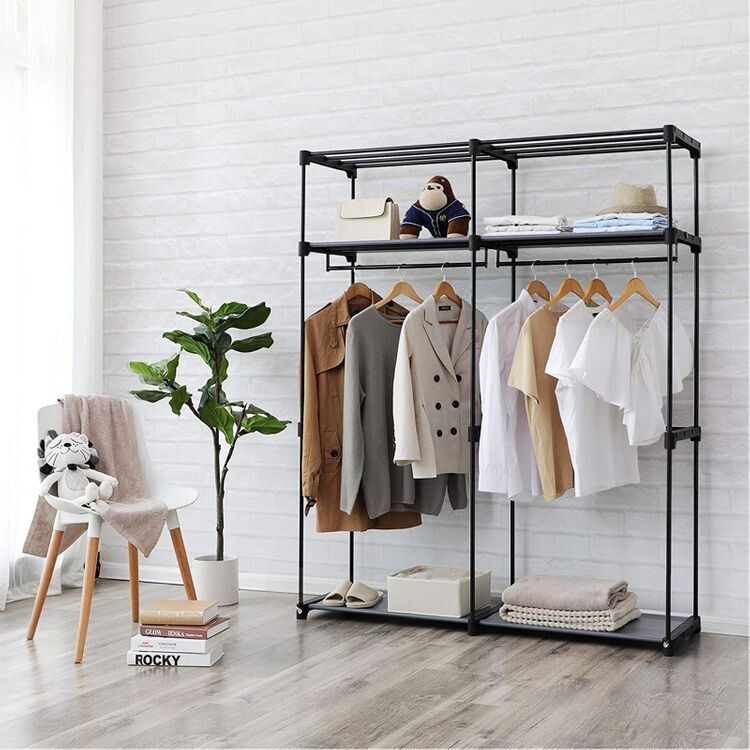 Stoffschrank mit 2 Kleiderstangen schwarz