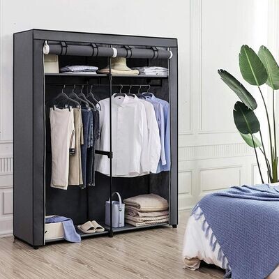 Stoffschrank mit Kleiderstange grau