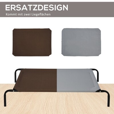 Hundebett Outdoor Hundeliege Katzenbett mit Mesh Haustierbett Schlafplatz Metall Oxford-Gewebe Kaffee 130 x 80 x 20 cm