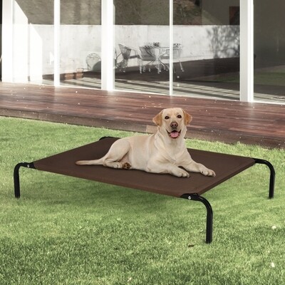 Hundebett Outdoor Hundeliege Katzenbett mit Mesh Haustierbett Schlafplatz Metall Oxford-Gewebe Kaffee 130 x 80 x 20 cm