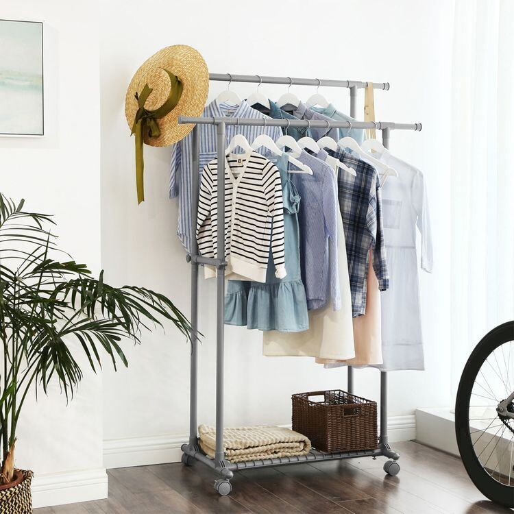 Kleiderständer, Garderobe auf Rollen Grau