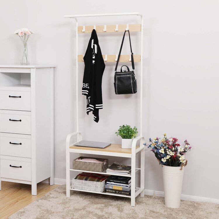 Garderobe &amp; Schuhregal Weiss-Naturfarbe