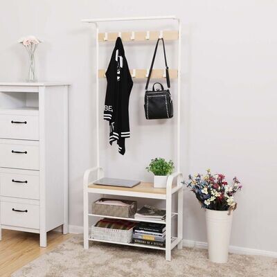 Garderobe &amp; Schuhregal Weiss-Naturfarbe