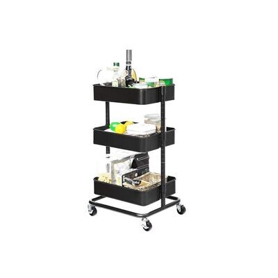 Rollendes Regal aus Metall Schwarz für Bad. Küche, Kosmetik, Esszimmer, Büro