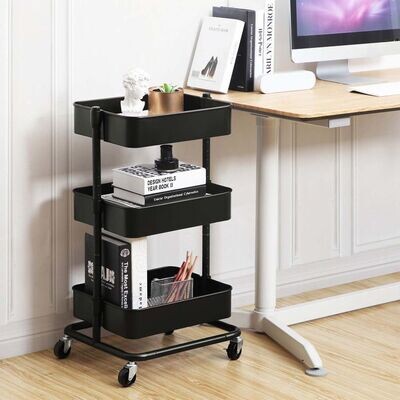 Rollendes Regal aus Metall Schwarz für Bad. Küche, Kosmetik, Esszimmer, Büro