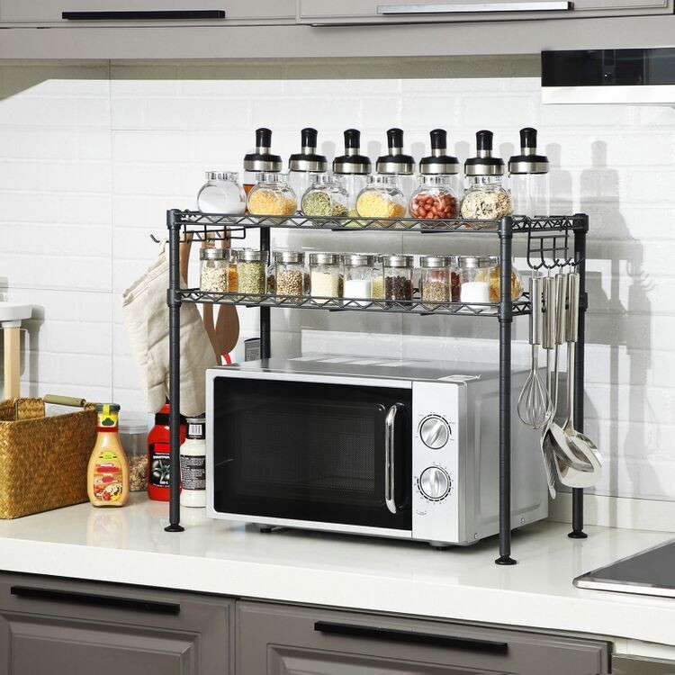 Mikrowellenregal mit 2 Ablagen schwarz