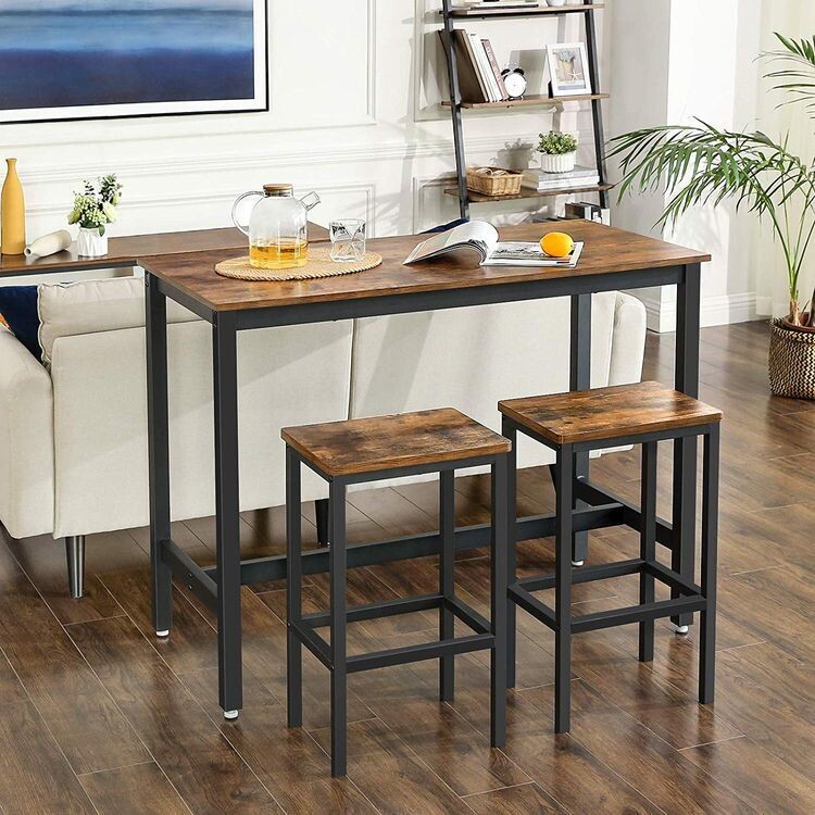 Industrial Look Stehtisch mit 2 Barhockern