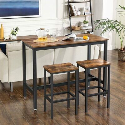 Industrial Look Stehtisch mit 2 Barhockern