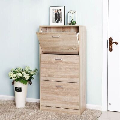 Schuhschrank, Schuhkipper 3 Klappen Holzoptik