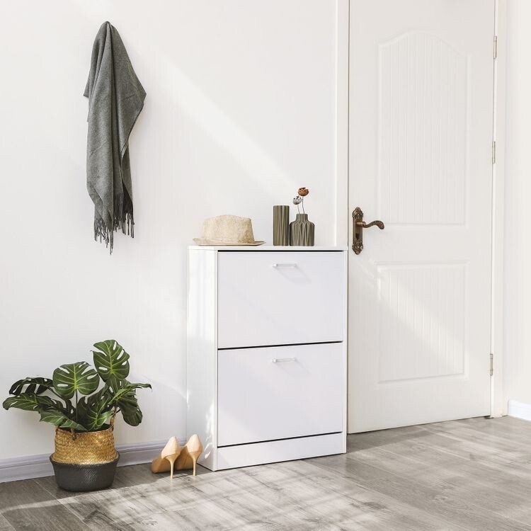 Schuhschrank 2 Klappen Weiss