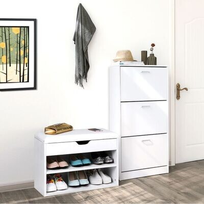 Schuhschrank 3 Klappen Weiss