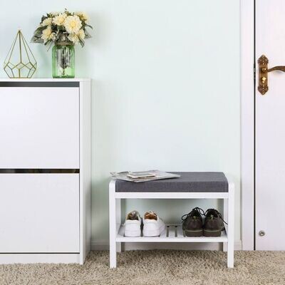Polster-Schuhbank Bambus Weiss-Grau
