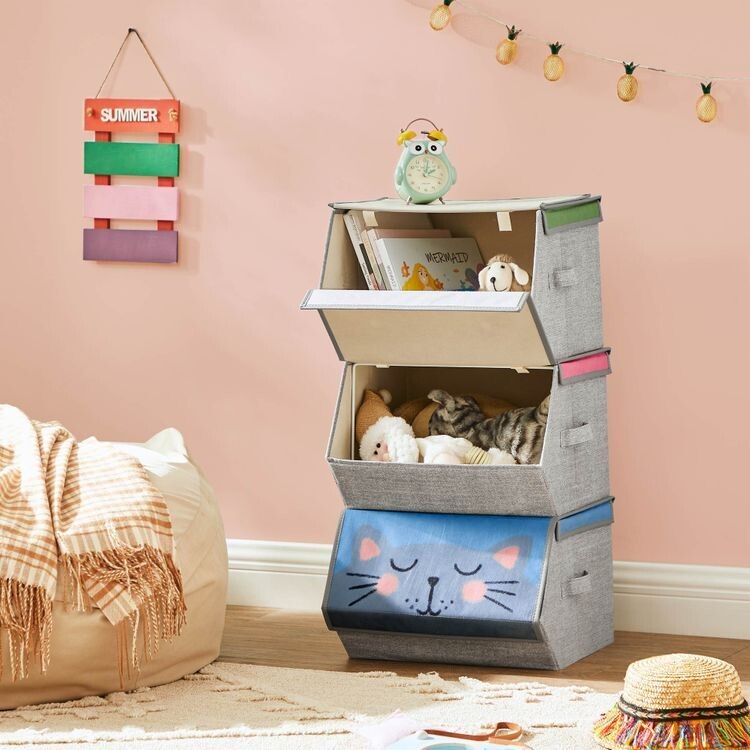 3er Set Stoffboxen mit Deckel für Kinder mit Tiermotiven