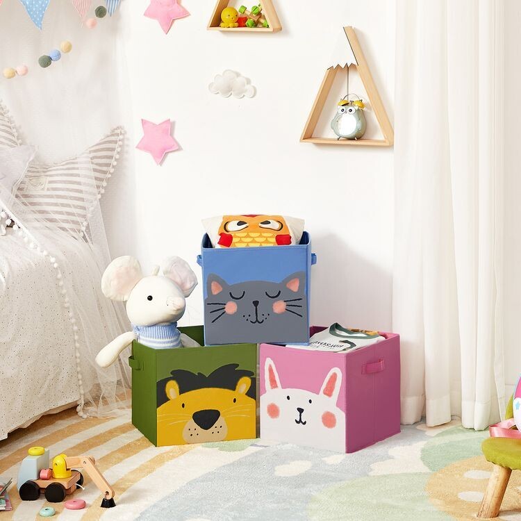 3er Set Faltboxen für Kinder mit Tiermotiven