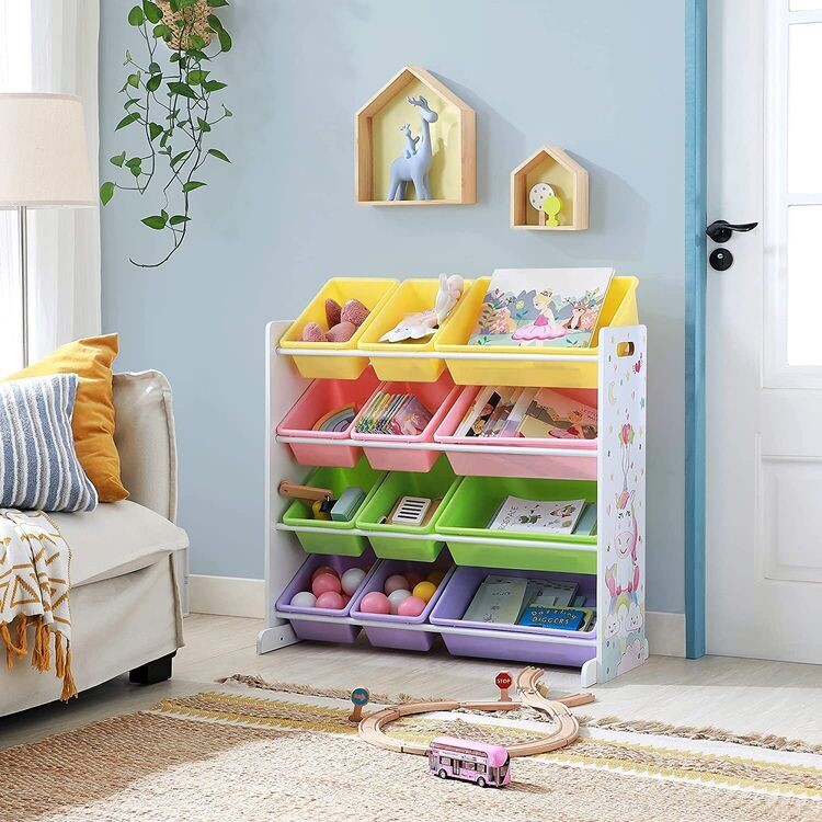 Spielzeugregal mit 12 abnehmbaren Boxen Motiv Einhorn