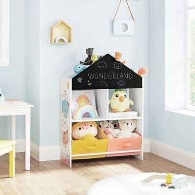 Kinderzimmerregal schwarz orange und gelb mit Tafel