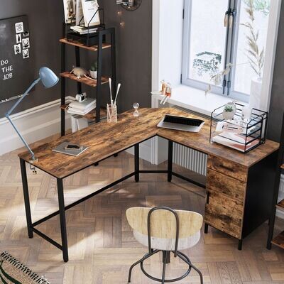 Bürotisch, Eckschreibtisch mit Schrank