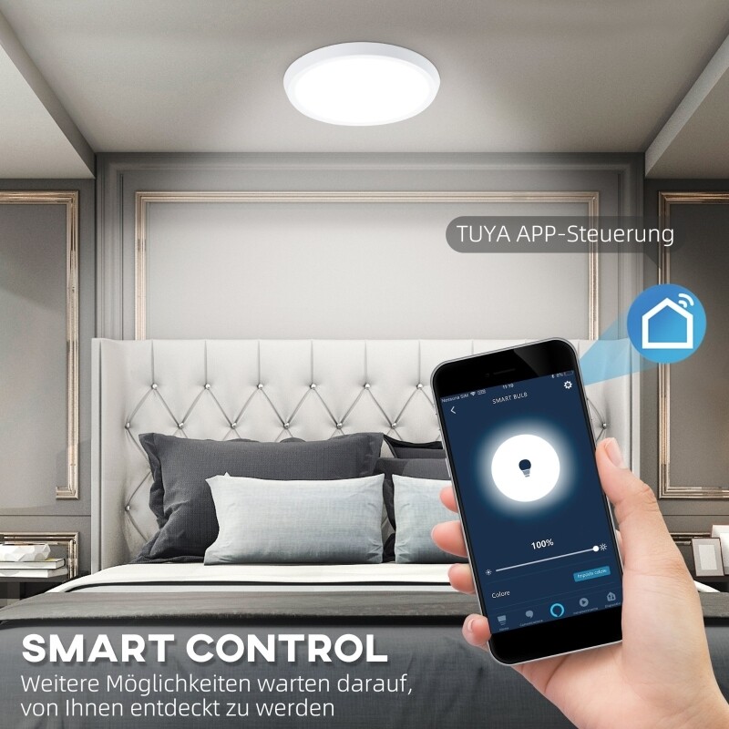 Deckenleuchte, Smart, LED, App- und Sprachsteuerung, Fernbedienung, Timer, viele Farben, Ø30 x 3,2cm