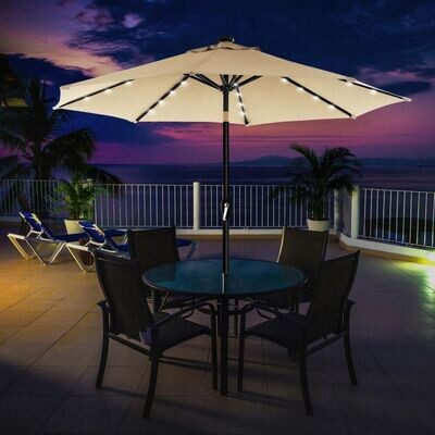 Sonnenschirm mit LED-Solar-Beleuchtung Ø 270 cm beige