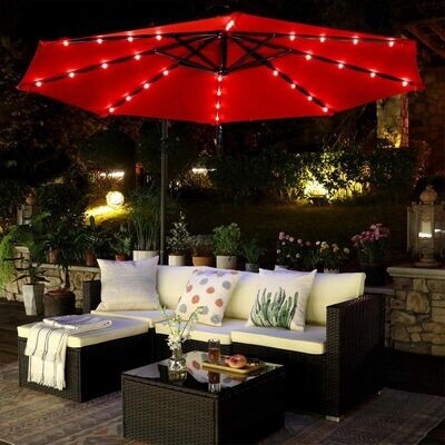 Sonnenschirm mit LED-Solar-Beleuchtung Ø 300 cm rot