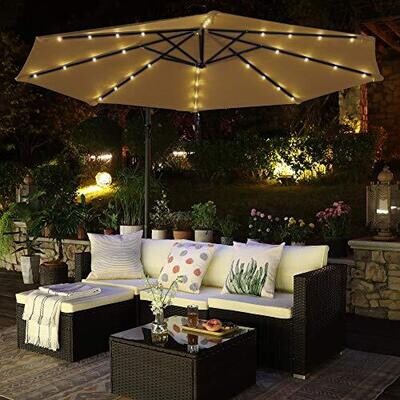 Sonnenschirm mit LED-Solar-Beleuchtung Ø 300 cm taupe