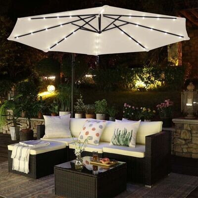 Sonnenschirm mit LED-Solar-Beleuchtung beige Ø 300 cm