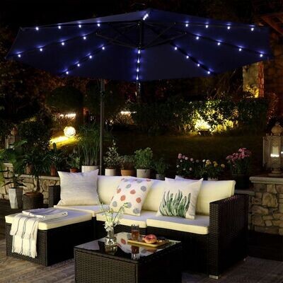 Sonnenschirm mit LED-Solar-Beleuchtung blau Ø 300 cm
