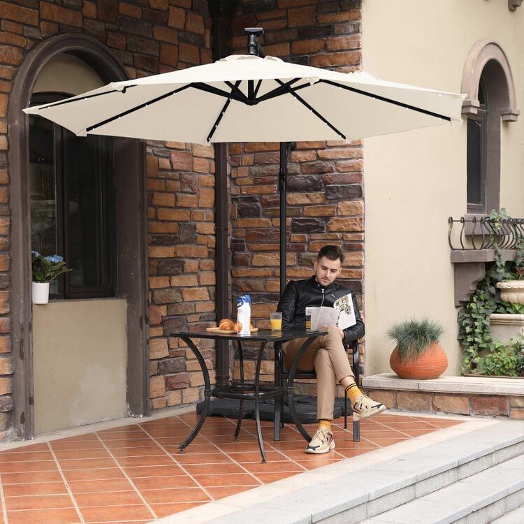 Sonnenschirm mit LED-Solar-Beleuchtung beige Ø 300 cm