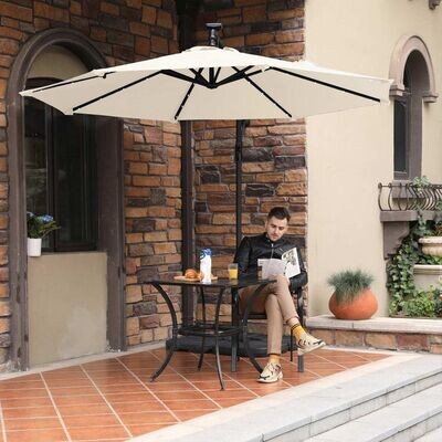 Sonnenschirm mit LED-Solar-Beleuchtung beige Ø 300 cm