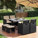 Gartenmöbel 9er Set aus Polyrattan mit Glastisch