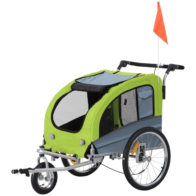 2 in 1 Hundeanhänger Hundewagen Hunde Velo-Anhänger Grün