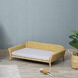 Rattan Hundesofa Hundekorb Hundebett mit Kissen Katzenbett Katzensofa Gelb