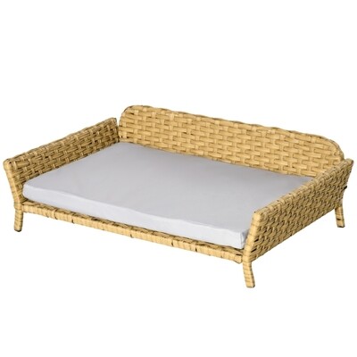 Rattan Hundesofa Hundekorb Hundebett mit Kissen Katzenbett Katzensofa Gelb