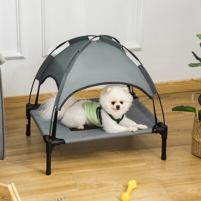 Erhöhtes Hundebett mit Baldachin, grau, atmungsaktiv, 61x46x62 cm, Outdoor